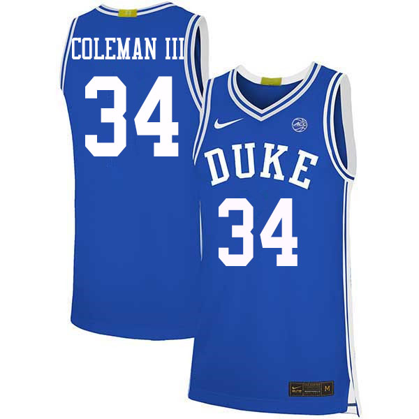 Men #34 Henry Coleman III Duke Blue Devils College Basketball Jerseys Sale-Blue